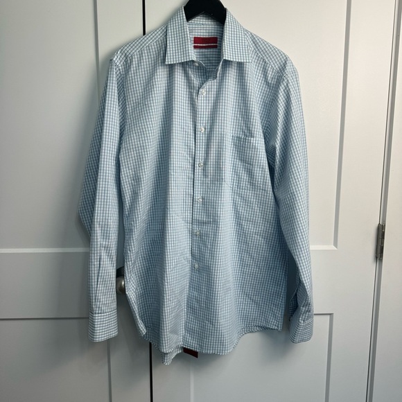 Alfani Long Sleeve Men's Button Down Dress Shirt White Blue Size 16 Easy Care - Picture 1 of 9